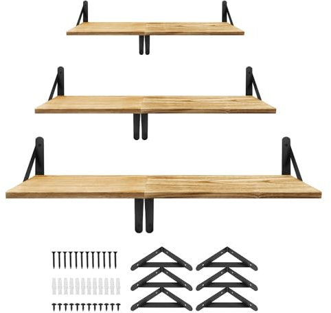 VickyHome Wandboard Wandregal Wandregal Holz, Regal Wand Schweberegal Regale für Wände, 3er-Set Tungholz Badezimmer Regal Wand Regale Holzregal Wand, DIY-Installation, Metalldichtung