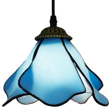 Chao Zan Tiffany Style Pendant Light, Blue Glass Shade, Vintage Decorative Hanging Lamp for Living Room, Corridor,E27 Chandelier Lights (Figure: A)