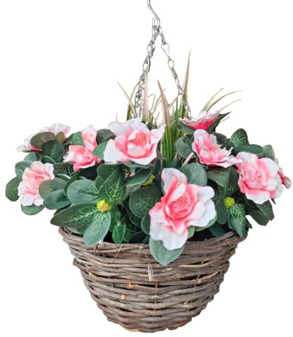 Best Artificial Panier suspendu en azalée de 25,4 cm – Convient pour une utilisation en extérieur (rose)