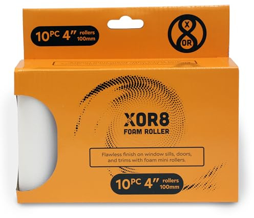 XOR8 Schaumstoffrolle, 10 Stück, 100 mm, Mini-Schaumstoffrollen für makelloses Finish, ideal für Fensterbänke, Türen und Zierleisten, perfekt für den professionellen und Heimwerkergebrauch