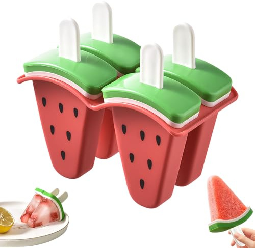 FONDUO Wassermelone Eisformen, 4 Stück Sommer, DIY Eis Am Stiel, Silikon, Wiederverwendbar, Eis Selber Machen, BPA-frei