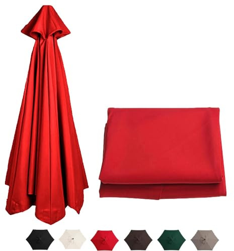 Parasol de terrasse, Housse de protection for parasol de jardin, protection, 6 baleines, toile de rechange for parasol de marché, parasol rond d'extérieur, toile imperméable(Red,3m(10ft))