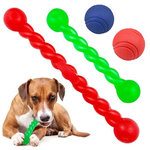 GZLCEU 4 STK Gummispirale Kauknochen Set, Je 2 STK von Zwei Stilen | Hundespielzeug Gummi Angst lindern für Kleine, Mittelgroße und Große Hunde Kauspielzeug Hund