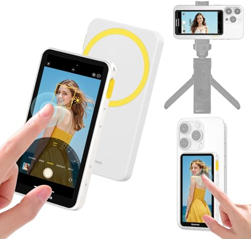 Newmowa magnetischer Handy Selfie Touchscreen Monitor mit Zoom für iPhone | 4K 30fps kabellose Aufnahme nur für iPhone 15/16/17, 4 Handy Selfie Bildschirm für Vlog, TikTok, Weiß