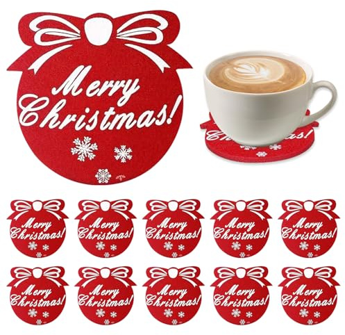 Vlecexs Untersetzer Weihnachten, 12 Stück Filzuntersetzer Rund, Filz Weihnachtsuntersetzer, Filz Untersetzer für Gläser Tassen, Glasuntersetzer für Zuhause Restaurant Büro Bar Tischdeko Weihnachtsdeko