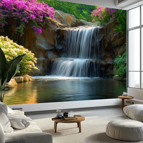 Papel Tapiz Fotográfico Paisaje Natural Jardín Cascada Fotomurale 300 x 210 cm, Art Mural Verde Papel Pintado Fotomural - Cafe Restaurant Dormitorio Hoga Murales Decoración