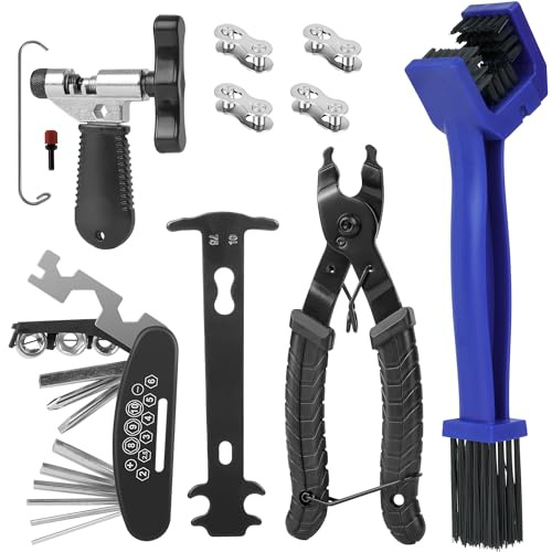 SUPERWSLING Kettennieter Fahrrad Werkzeugset 9-teilig Fahrrad Reparaturset mit Kettenzange Kettenlehre Kettenspanner Kettenschloss Zange Fahrradkette Werkzeug Flickzeug Fahrrad Zubehör