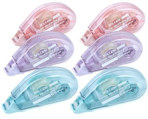 6 Rouleaux de Colle Roller, Roller Colle Ruban Adhésif Double Face, Parfait pour le Scrapbooking, les Cartes, les Albums Photo et les Journaux, Pratique pour les Travaux Manuels-6mm x 6 m