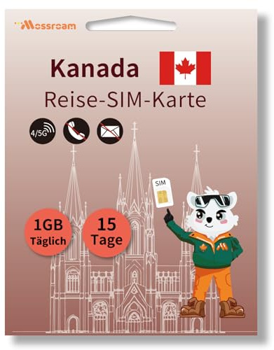SIM-Karte für Reisen nach Kanada – 1 GB Prepaid-Daten für 15 Tage – 5G/4G LTE-Geschwindigkeiten – Plug & Play – Kein Roaming, Keine Verträge