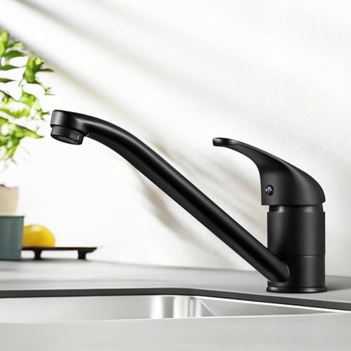 Rehomthy Wasserhahn Küche Schwarz, Küchenarmatur 360° Schwenkbar, Einhebel Mischbatterie Küche, Spültischarmatur Küche mit Keramikkartusche, Edelstahl