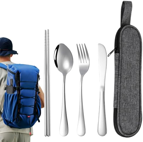 laxreheye Set de couverts de voyage - Set de vaisselle de pique-nique - Couverts en acier inoxydable pour cuisine, voyage, extérieur, pique-nique, lieu de travail, école, collège, randonnée à dos