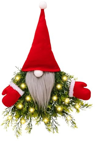 Wichtel Türkranz Mit LED-Lichtern - Adventskranz Mit LED-Beleuchtung Und Künstlichen Kiefernzweigen Batteriebetrieben Für Outdoor Und Indoor Für Weihnachtsdekoration An Wand, Fenster, Terrasse, Party