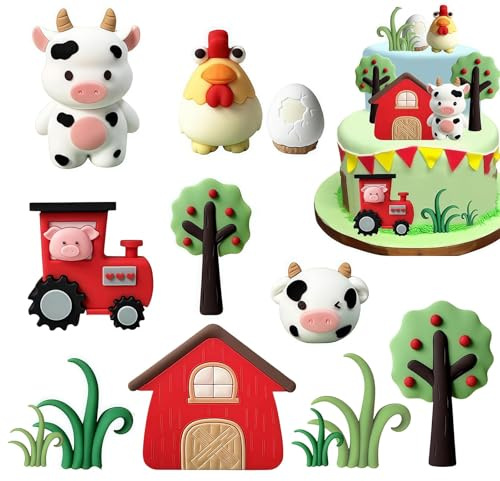 12 Pcs Farm Animal Birthday Cake Topper Figurine Decoration Set | Cute Themed Party Supplies For Cakes, Tables and Farm Celebrations