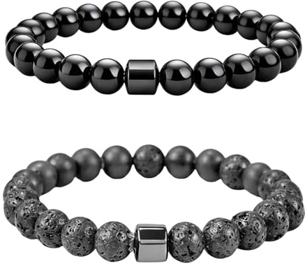 PWCTNT Magnetarmband Herren, magnet armband damen, Wellness Energie Balancing, Natürliche Steine Handarbeit, Unisex Schmuck, Geschenk für Mann, Armband Herren Schwarz, Magnetarmband