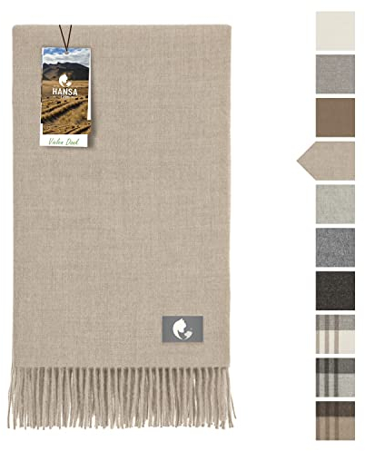 HANSA-FARM | Extra große Baby Alpaka Decke - 200 x 130 cm - Kuschelig weich aus 100% Baby Alpakawolle (kratzfrei, ungefärbt) Plaid Tagesdecke & Alpaka Wolldecke - Beige/Creme Uni (Braun)