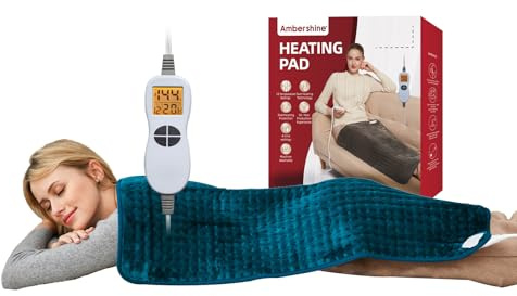 Ambershine 17''x33'' XXXL King Size Heating Pad with 12 Temperature Settings & 4 Auto-Off Countdown Timers, Pain Relief for Back/Neck/Shoulders/Abdomen/Legs(Dark Teal)