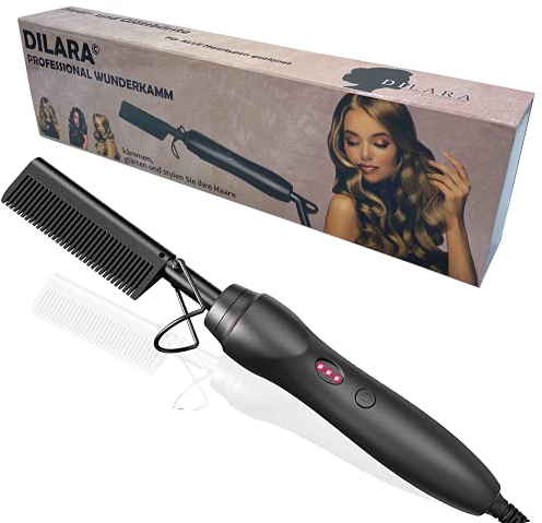 PREMIUM Professional Wunderkamm 2 in 1 Glätteisen I Keramik Haar- und Glättbürste zum Locken, Glätten, Kämmen und Stylen der Haare I Hot heat comb hair straightener für Damen und Frauen (Schwarz)