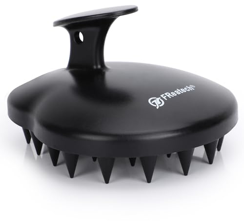 FREATECH Silicone Scalp Massager Shampoo Brush for Hair Growth, Scalp Care and Head Massage, Shower Hair Scrub Brush Scalp Scrubber/Exfoliator for Dandruff, Super Hygienic and Durable, Black