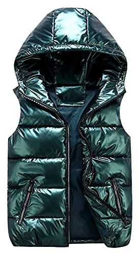 Quiltad väst, glänsande, för damer – ärmlös täckjacka, enfärgad väst, blixtlåsficka, casual, huvjacka, unisex, vinterjacka med huva, utomhusväst, buffertjacka, S–3XL, Grön, 3XL