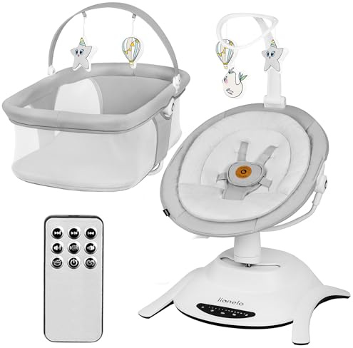LIONELO Bella Set 2-in-1 Elektrische Babywippe mit Babywanne 360o für Babys bis 9 kg, verstellbare Rückenlehne, 5 Schaukelgeschwindigkeiten Anti-Rutsch Sicherheitsgurt