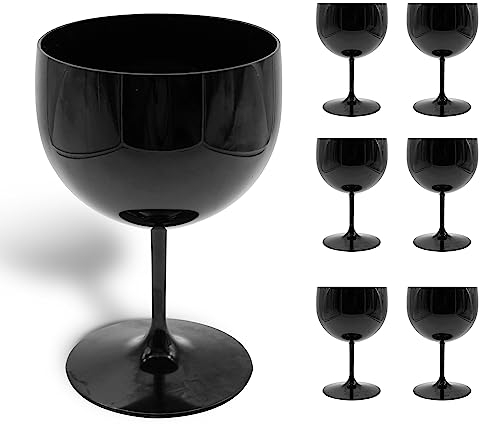 DOJA Barcelona | Copa Balón de Plástico Negro | 56 cl | Pack 6 | Reutilizable | Vasos de Policarbonato Transparente | Para Vino, Gin Tonic, Cócteles
