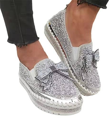 tinetill Sneaker Donna Sneaker con Strass Scarpe da Corsa con Paillettes Plateau Scarpe Piatte Mocassini Glitter Sneakers Scarpe Casual Scarpe Slip-on Scarpe da Passeggio con Paillettes