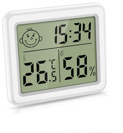 Ankilo Digital Thermometer Hygrometer mit Uhr,Hygrometer Innen Tragbares Großbild,Wecker Digital mit Temperatur,Raumklima-Indikator Raumthermometer für Büro Heim