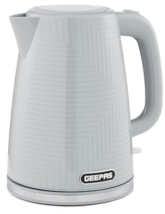 GEEPAS 1.7L Cordless Electric Kettle | Textured Premium Kettle with 360° Rotational Base | Concealed Heating Otter Control | Space Saving Cord Storage LED Indicator | 2 Year Warranty 3000W Opus Grey