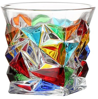 soulnioi - Verres à boire colorés peints à la main, verres à eau colorés, verre à whisky pour rhum, bourbon, scotch, eau, boissons (C)