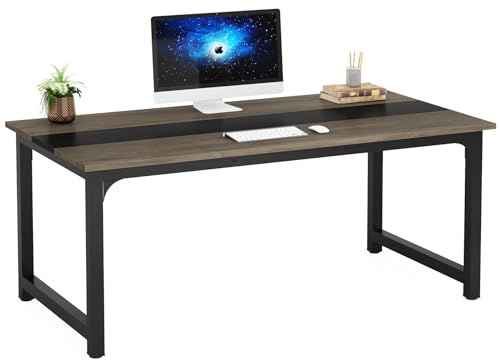 Tribesigns Modern Computer Desk, 63 x 31.5 inch Large Office Desk Computer Table Study Writing Desk Workstation for Home Office, Grey/Black
