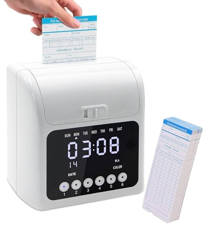 Registrador De Tiempo Y Asistencia, Máquina De Fichar Con Pantalla De Retroiluminación LED Y Tarjetas De 50 Piezas, Función De Timbre De Sincronización Y Batería Incorporada, Registro Preciso
