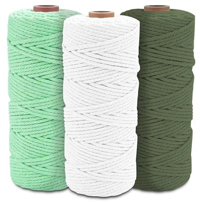 Premium Makramee Garn Set (3er), 100% Natürliche Baumwollkordel 3mm x 100m, Makramee Kordel für Stricken, Häkeln & DIY Handwerk - Ideal für Weben, Wanddekoration - 3 Farben Auswahl
