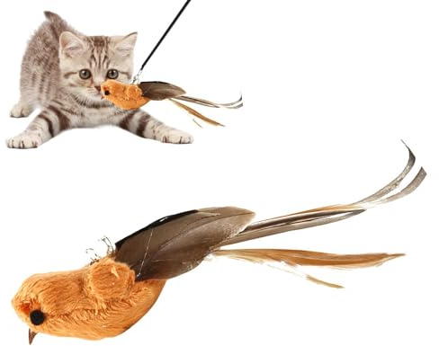 Fågelkattleksak för huskatter, presentpåfyllningar, fjäderfågel-katt-teaser-pinn-leksak, interaktiv katt-teaser, handgjord kattleksak, fågel-katt-