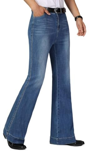 Mens Classic Retro Disco Pants Flared Vintage Denim Relaxed Bell Bottom Jeans 60s 70s Stretch Jeans Pants, M