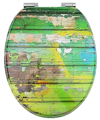 Fanmitrk WC Sitz mit Absenkautomatik, MDF Holzkern Toilettendeckel, Hochwertiger Klodeckel Stabil und Wackelt Nicht, Einfache Montage Toilettensitz, Klobrille mit Motiv (grüne Holzplatte)