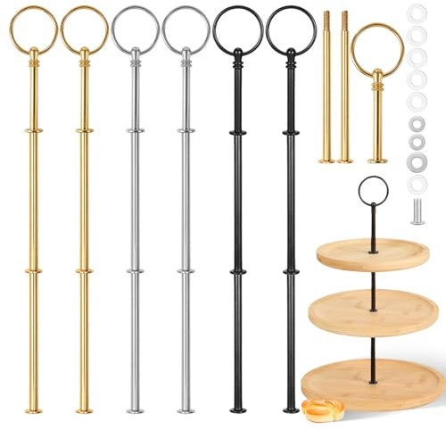 6 stycken våningssänger set våningar stänger set våningar cirkulär design höjdjusterbara ställ i guld silver och svart för frukt godis tårtor bröllop fester dekoration