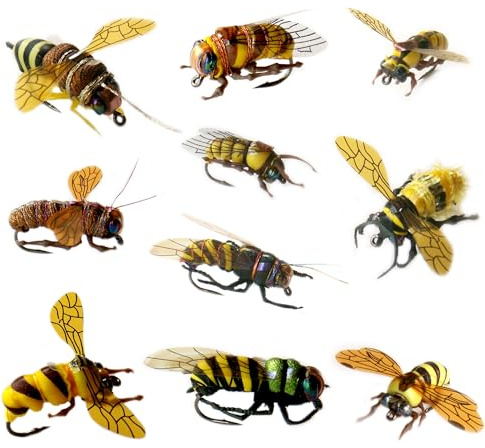YAZHIDA Fliegen-Set – Wild Bee Flight Serie C: 12 Trockenfliegen, Nadelspitze, Edelstahlhaken, Einheitsgröße, Forellen- & Barschangel
