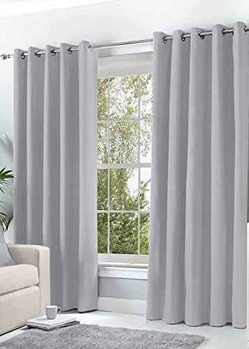 Hachette Thermal Blackout Curtains Eyelet Ring Top Including Pair of Tiebacks (Silver Grey, 66 X 54)