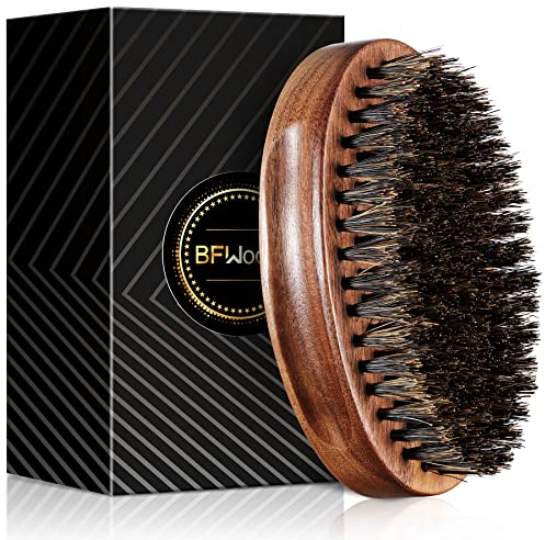 BFWood Bartbürste aus Wildschweinborste - Schwarzholz Nussbaum-Militärstil