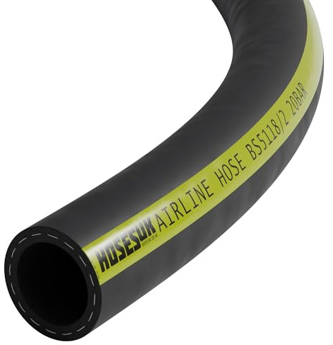 19mm / 0.75 Inch ID Rubber Airline Air Compressor Hose High Vis Yellow Stripe 2 Metre