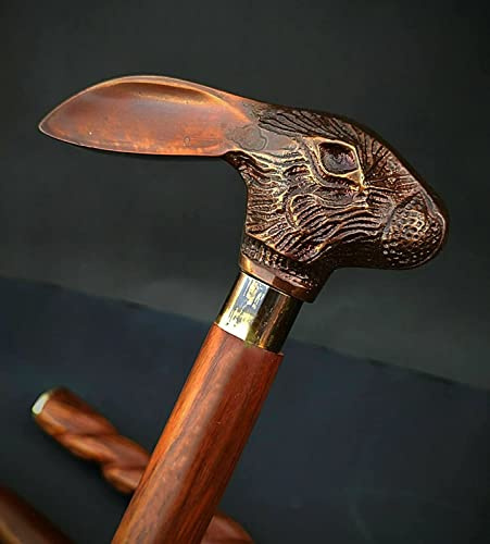Victorian Wooden Walking Stick Cane Rabbit Copper Finish Ideal Vintage Gift Men/Women Father/Mother
