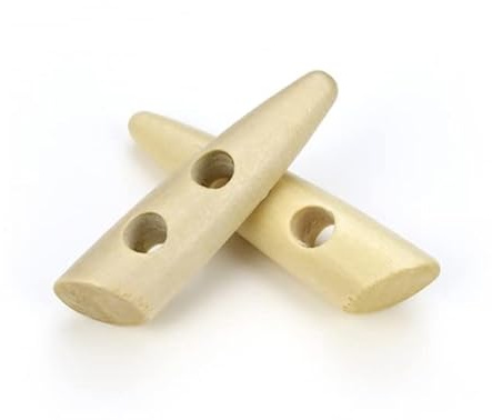 12 Stück ovaler Holzknopf natur 60mm, 2 Löcher á 6,5mm, Holzknöpfe Knebel, Mantellknöpfe, längliche Knöpfe zum annähen, aufnähen, Bastelknöpfe abgeschrägtes Ende