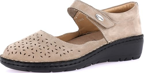 GRÜNLAND NESI Comfort Ballerina för kvinnor i Nubuck med kardborrfästning, conforma-sula, avtagbar kork- och läderinnersula och 4 cm kil, Corda, 4,5 UK