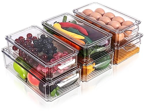 Diealles Shine Kühlschrank Organizer Set, 6er Set Ordnungsboxen Kühlschrank mit Deckel, Durchsichtig Kühlschrank Boxen Stapelbar, Aufbewahrungsbox Kühlschrank für Küchen Schränke