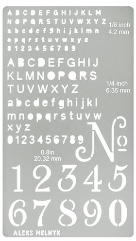 Aleks Melnyk No.422 Modello di stencil in metallo, Normografo per Disegno Tecnico, Lettere e Numeri per Pirografo per Legno, Righello con Lettere Alfabeto Piccole, Segnalibro in Metallo, Bookmark