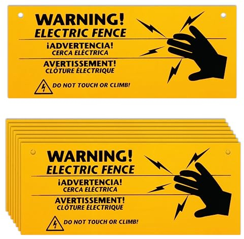 10 Pezzi Segnali di Avvertimento di Recinzione Elettrica - 25 x 10 cm Segnali di Sicurezza per Recinzione Elettrica in Plastica / Segnale di Avvertimento Delicato - Per Pericolo di Recinzione