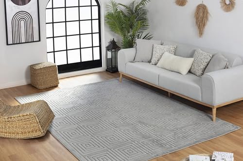 Livabliss Alfombra Exterior Terraza Geométrica Austin - Alfombras de Exterior/Interior - Alfombra Boho Resistente a los Rayos UV y a Las Manchas - Alfombras Grande 160x220cm, Gris
