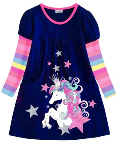 VIKITA Flickor ränder bomull långärmad t-shirt fritid klänning storlek 86–128, Lh6811, 2-3 år