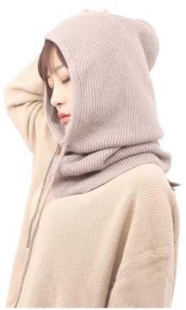 SHTGOI Wintermützen für Damen Kapuzenschal Gestrickt Mützenschal mit Verstellbarer Kordelzug Warme Kapuzen Schal Beanie Mütze Sturmhaube Winter Winddicht Strick