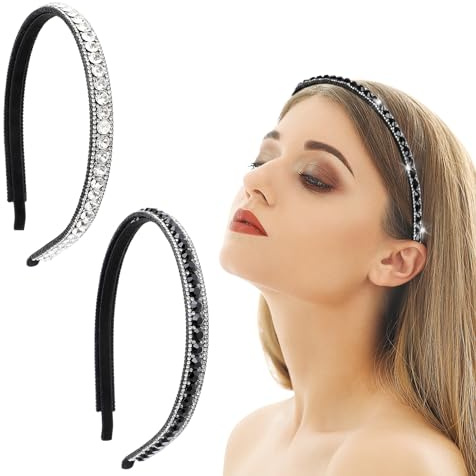 Qianyu 2 st strass pannband halkfria glittrande kristallpaljett hårband glittrande juvelerat strass pärlor pannband hår styling klämmor tillbehör för kvinnor prinsessa bröllop brud huvudbonader